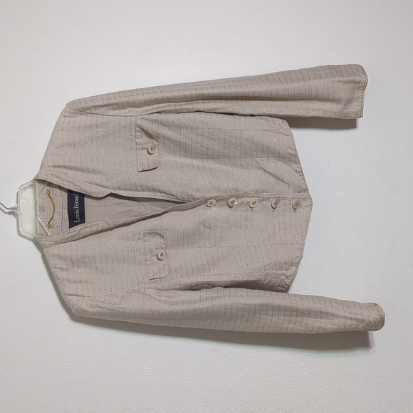 Louis Feraud Jackets & Blazers - Louis Feraud Womens Blazer Jacket Linen Cotton Cropped‎ Khaki Gold Military Sz 6